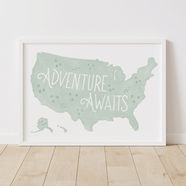 Poster Aventure Vert Menthe Nous Attend Carte US Décorati (Créateur téléchargé)