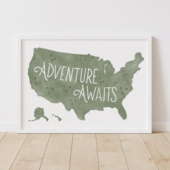 Poster Aventure verte attend carte des États-Unis décorat (Créateur téléchargé)
