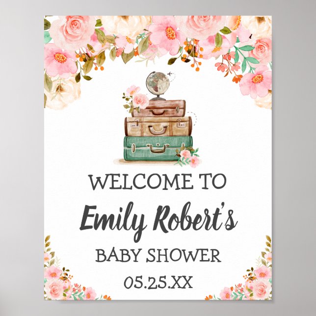 Poster Aventure Voyage Floral verdure fille Baby shower (Devant)