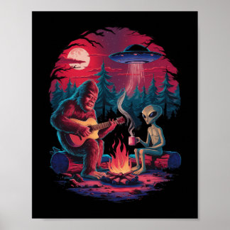 Poster Aventures de feu de camp de lune d'Alien drôle et 