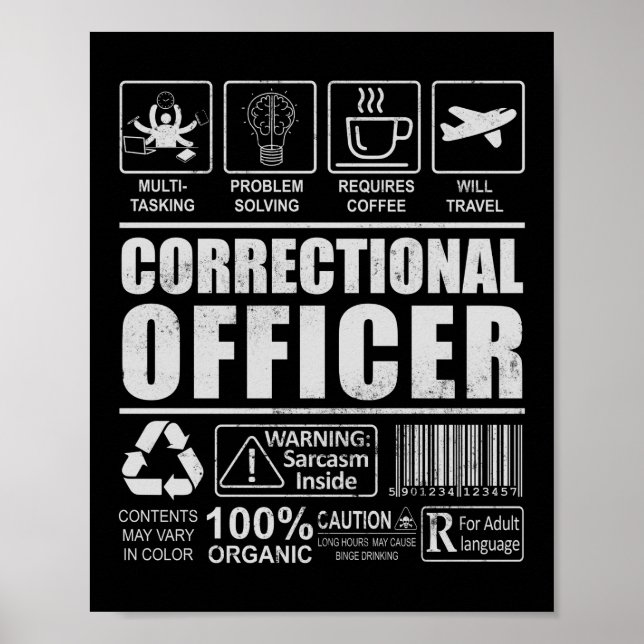 Poster Avertissement de l'agent correctionnel Ligne mince (Devant)