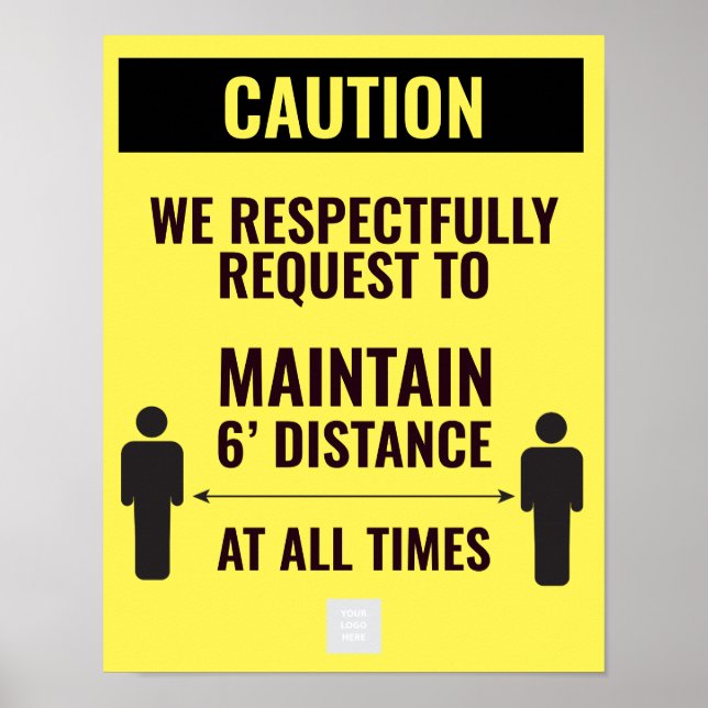 Poster Avertissement jaune garder la distance pour les en (Devant)