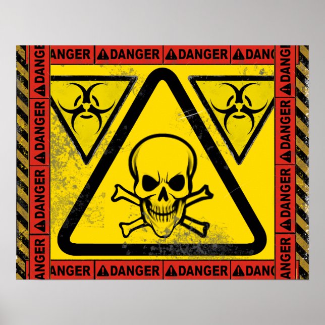 Poster Avertissement sur le crâne et les os croisés toxiq (Devant)