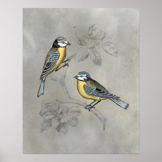 Poster Aviaire argenté | Couple d'oiseaux (Devant)