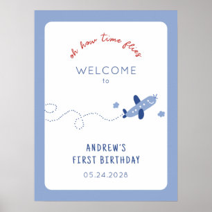 Poster Avion adorable Comment le temps vole fête d'annive