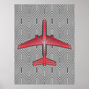 Poster Avion Art déco, Coral Orange et Silver Grey