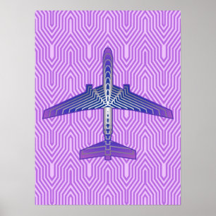 Poster Avion Art déco, violet violet et gris argenté