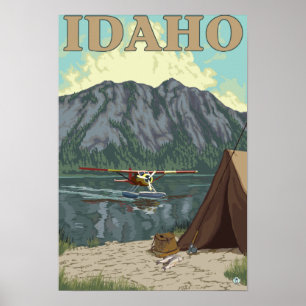 Poster Avion de Bush et pêche - Idaho