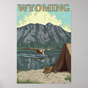 Poster Avion de Bush et pêche - Wyoming