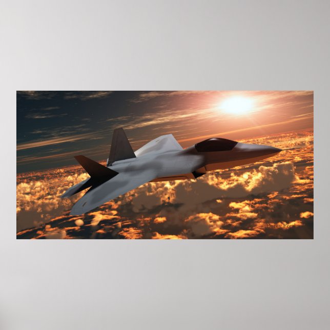 Poster Avion de chasse F22 au coucher du soleil (Devant)