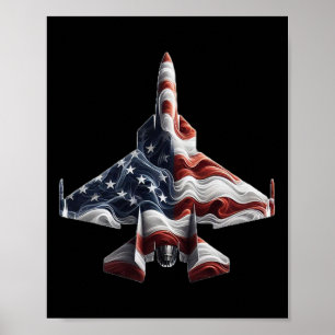 Poster Avion de chasse rétro Avion American Flag Heart 4t