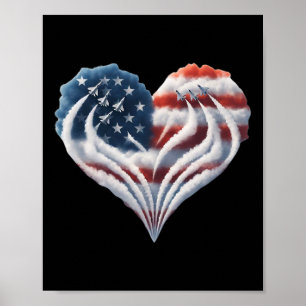 Poster Avion de chasse rétro Avion American Flag Heart 4t