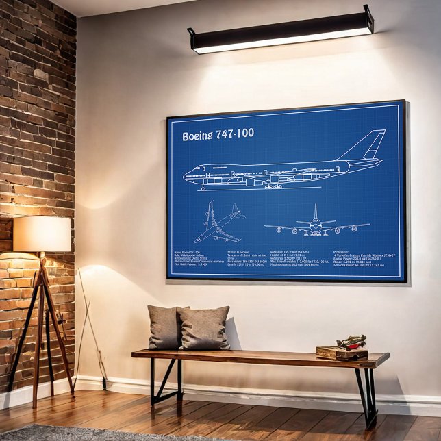 Poster Avion de ligne 747 - Plans de dessin du plan direc (Créateur téléchargé)