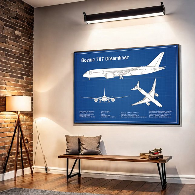 Poster Avion de ligne 787 - Plan de dessin du plan direct (Créateur téléchargé)