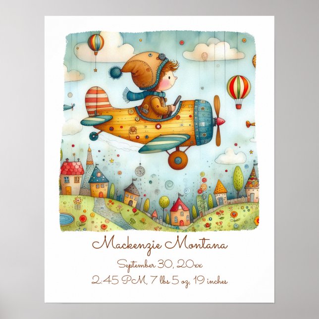 Poster Avion de vol personnalisé pour enfant (Devant)
