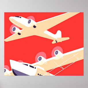 Poster Avion en vol vintage WPA coloré