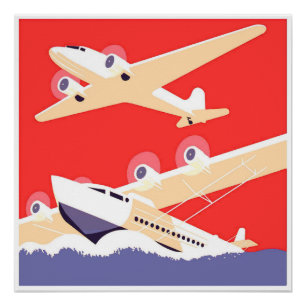 Poster Avion en vol vintage WPA coloré