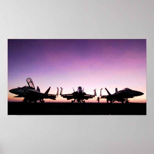 Poster Avion F/A 18 Hornet au coucher du soleil (Devant)