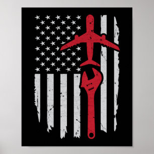 Poster Avion Mécanique Vêtements Aéronef Drapeau américai