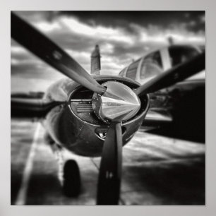Poster Avion propulseur noir et blanc