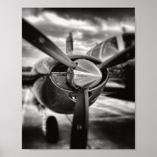 Poster Avion propulseur noir et blanc