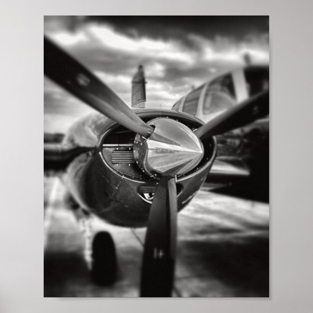 Poster Avion propulseur noir et blanc (Devant)
