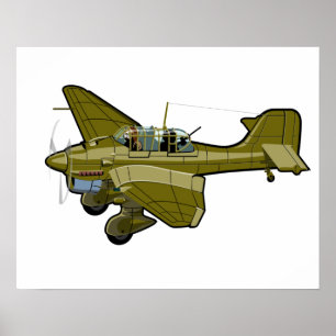 Poster Avion rétro de dessin