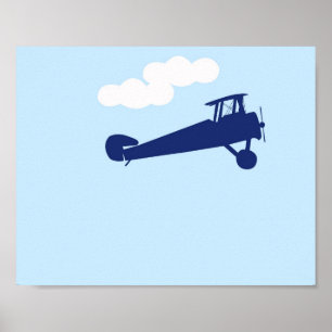 Poster Avion sur arrière - plan bleu pastel clair.