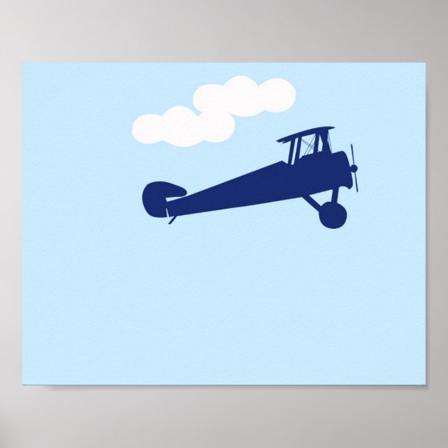 Poster Avion sur arrière - plan bleu pastel clair. (Devant)