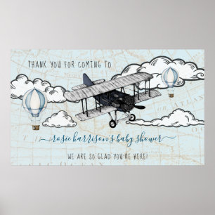 Poster Avion vintage   Accueil du Baby shower de voyage