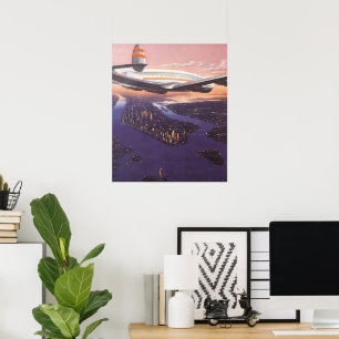 Poster Avion vintage au-dessus de Hudson River, New York