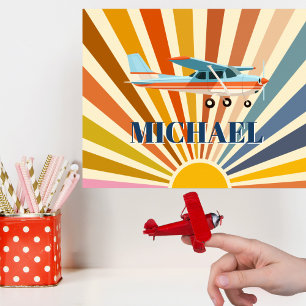Poster Avion Vintage Cessna Rétro Coucher de Soleil Perso