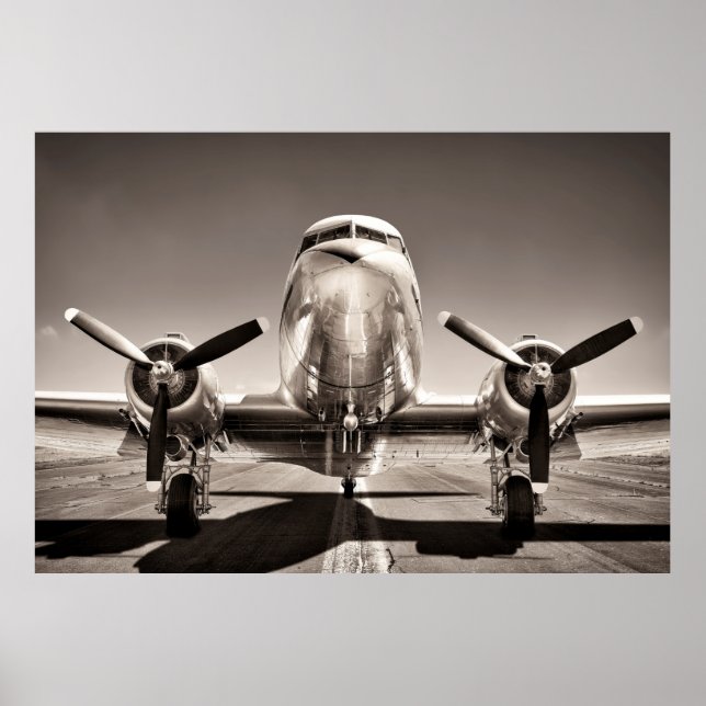 Poster Avion vintage sur piste (Devant)