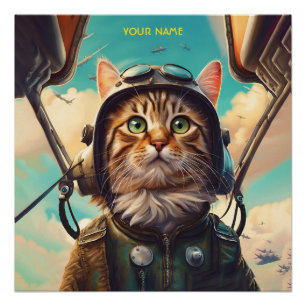 Poster Avion volant de chats mignons Imaginaire