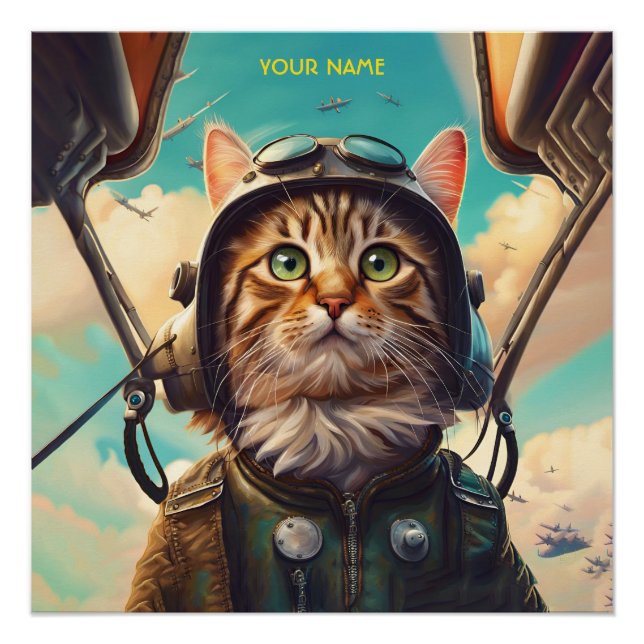 Poster Avion volant de chats mignons Imaginaire (Devant)