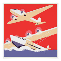 Avion volant Vintage WPA coloré