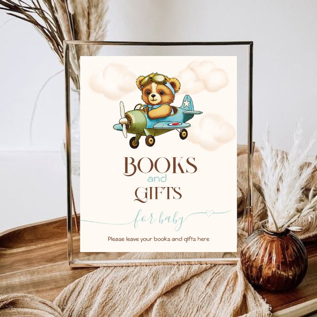 Poster Avion Whimsical Ours en peluche Livres et cadeaux (Whimsical Airplane Teddy bear Books and Gifts Poster)