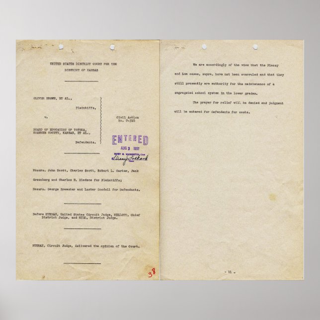 Poster Avis dans Brown / Conseil de l'éducation 1951pg 1  (Devant)