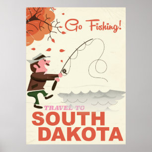 Poster Avis de vacances de pêche vintage du Dakota du Sud
