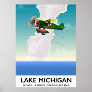 Poster Avis de voyage en vol du lac Michigan