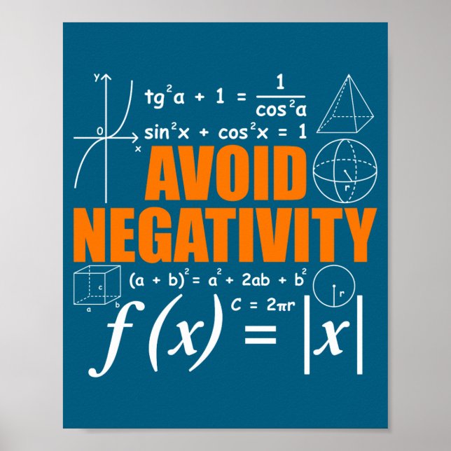 Poster Avoid Negativity Funny Math Mathematician Teacher  (Devant)