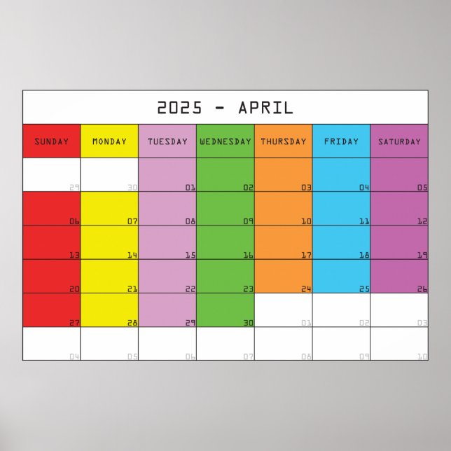 Poster Avril 2025 couleurs jours calendrier plancer (Devant)