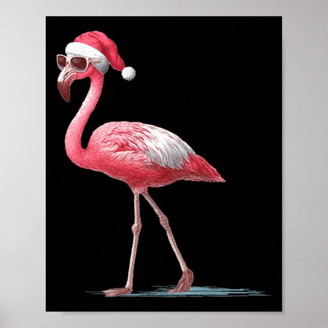 Poster Awesome Cool Flamingo With Christmas Hat And Sungl (Devant)