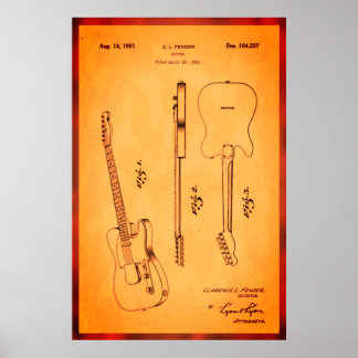 Poster Awesome Guitare Electrique Brevet Art Cool et Rétr
