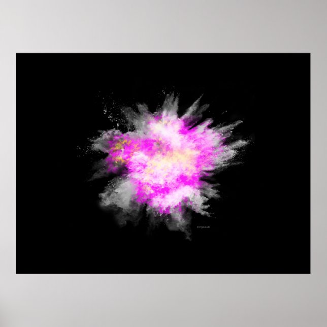 Poster Awesome Poudre Paint Explosion rose Jaune Blanc (Devant)