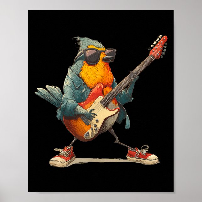 Poster Awesome Robin Bird With Electric Guitar For Boys A (Devant)