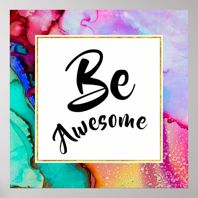 Poster Awesome rose et turquoise Aquarelle Abstraite (Devant)