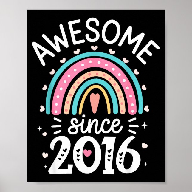 Poster Awesome Since 2016 9th Birthday Rainbow Born In 20 (Devant)