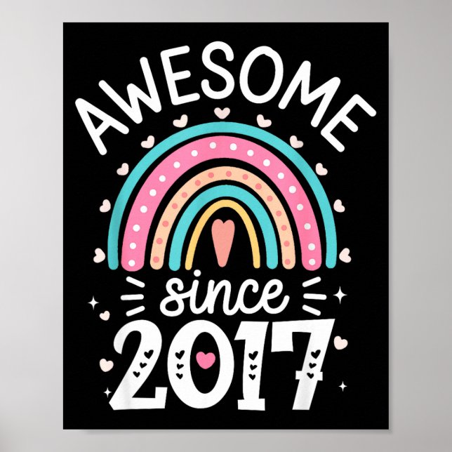 Poster Awesome Since 2017 8th Birthday Rainbow Born In 20 (Devant)