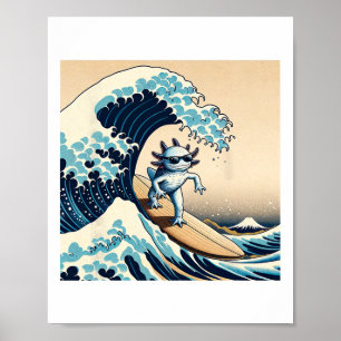 Poster Axolotl Amour de Surf de Vague Drôle de Lézard d'A